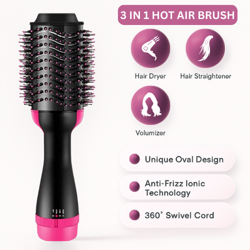 Glamorix 3 in 1 Hot Air Brush For Fast Hair Drying & Styling - Image 2