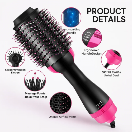 Glamorix 3 in 1 Hot Air Brush For Fast Hair Drying & Styling - Image 5
