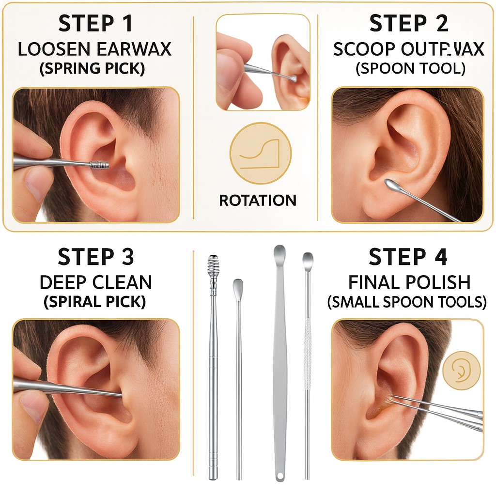 Glamorix 6PCS Ear Wax Remover Stainless Steel kit - Image 4